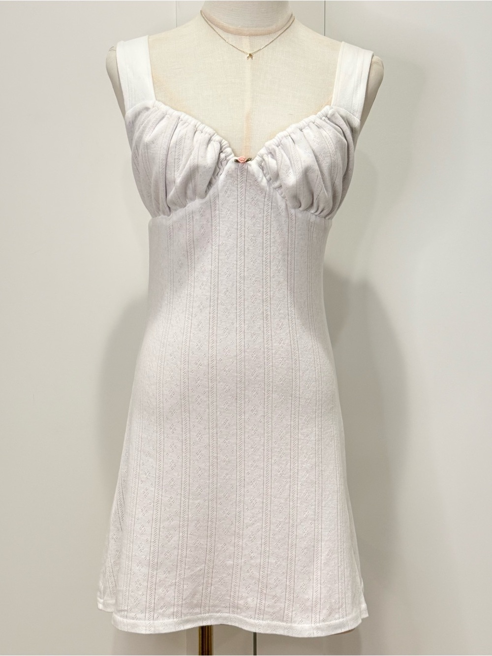 With Jean Cher Mini Dress Small White Pointelle Milkmaid Coquette Feminine Rose - Picture 6 of 12